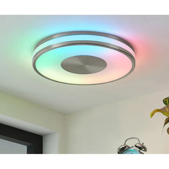 Lindby Fjella LED Plafondlamp RGB-CCT - Modern - Grijs/Zink