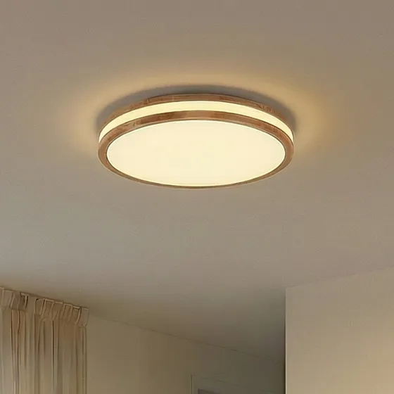 Lindby Emiva LED Plafondlamp - Hout/Wit - 50 cm