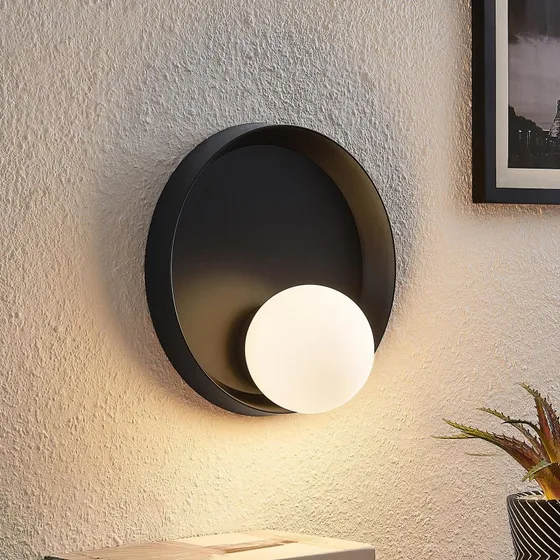 Lucande Andelina Wandlamp - Zwart/Opal - Rond Design