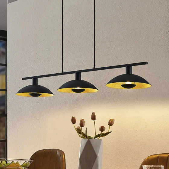 Lindby Hanglamp Narisara Zwart/Goud - 118cm - 3-lampen