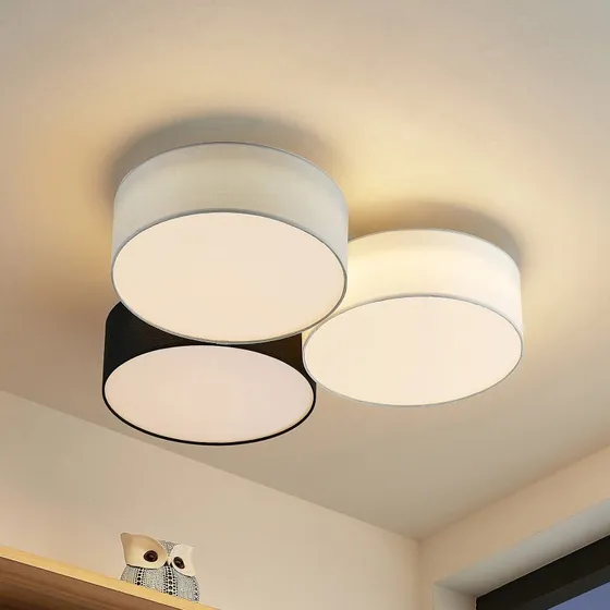 Lindby Janita LED Plafondlamp - Driekleurig Textiel - Zwart