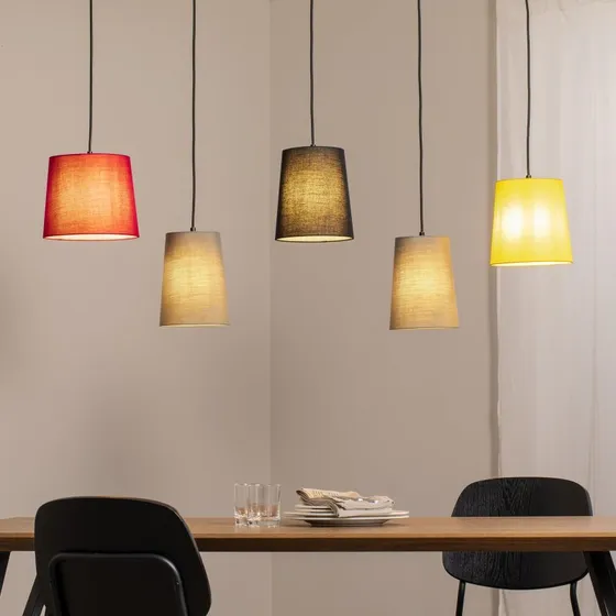 Lindby Hanglamp Amilia - 5-lampig - Rood/Grijs/Geel - Textiel & Hout