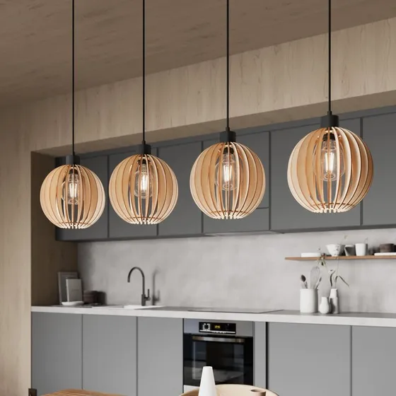 Envostar Clay hanglamp - Berkenmultiplex & Zwart Metaal - 4-lamps