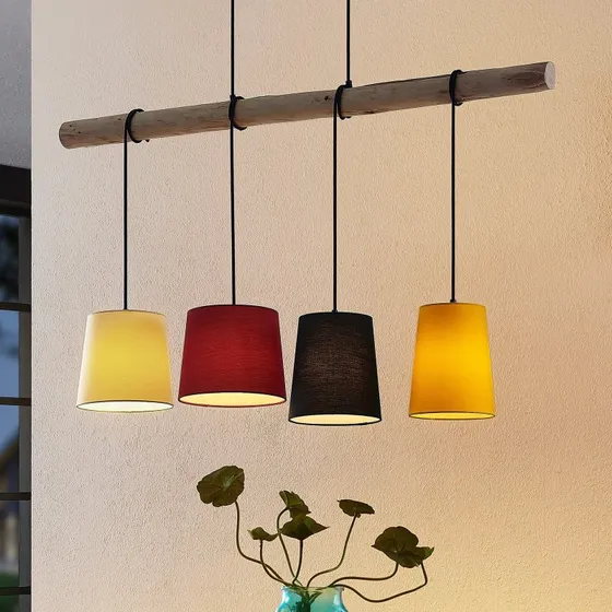 Lindby Hinai Hanglamp - Scandinavisch - Hout & Textiel - 116 cm