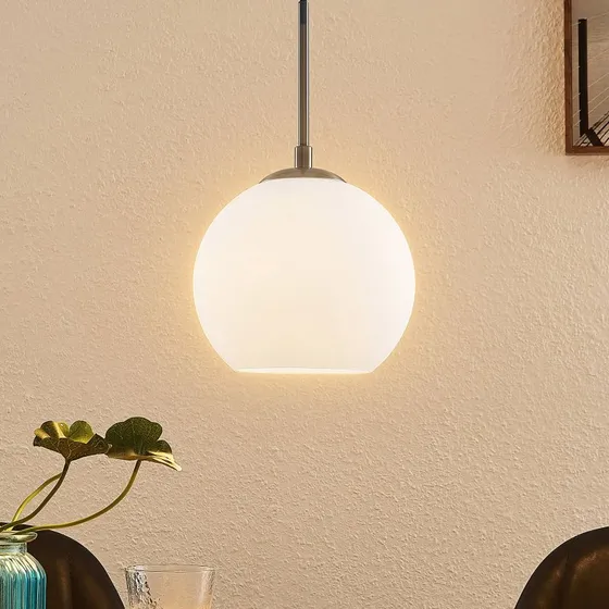 Lindby Jurian Hanglamp - Nikkel/Opaal - Modern Glas
