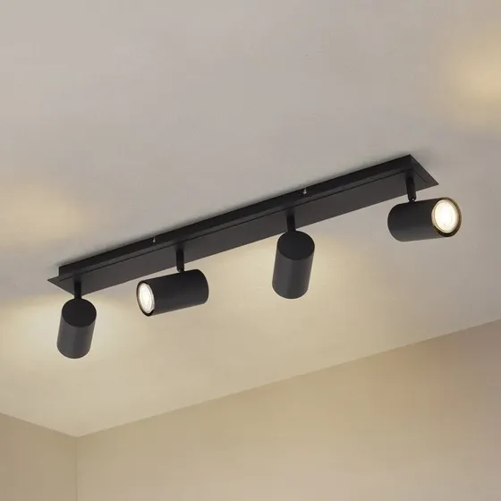 Lindby plafondspot Joffrey, 70 cm, zwart, 4-lamps, GU10