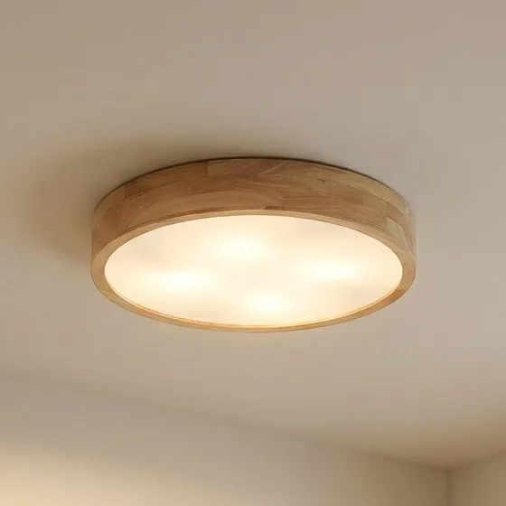 Lindby Tanju Plafondlamp - Ø 60 cm - Eikenhout - Landelijk