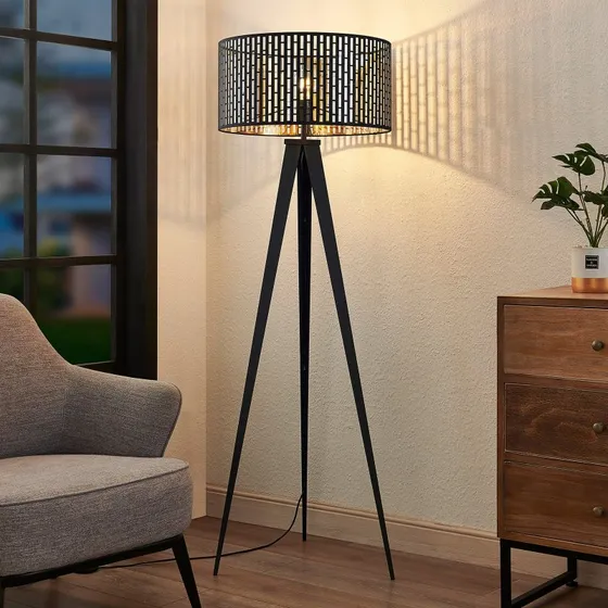 Lindby Vloerlamp Thoralf - Zwart - Driepoot - Ø50 cm