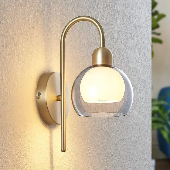 Lucande Mylah Wandlamp - Messing met Glazen Kap