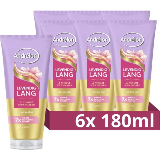 Andrélon 1 Minuut WOW Haarmasker Levendig Lang 6 x 180 ml