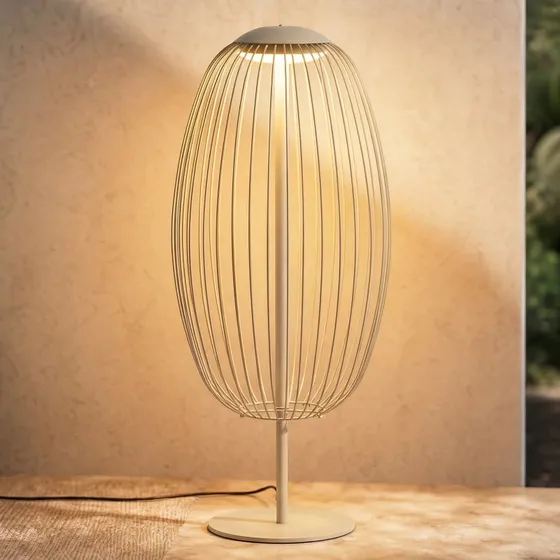 Lucande LED buiten vloerlamp Richi, beige, 90 cm, IP44