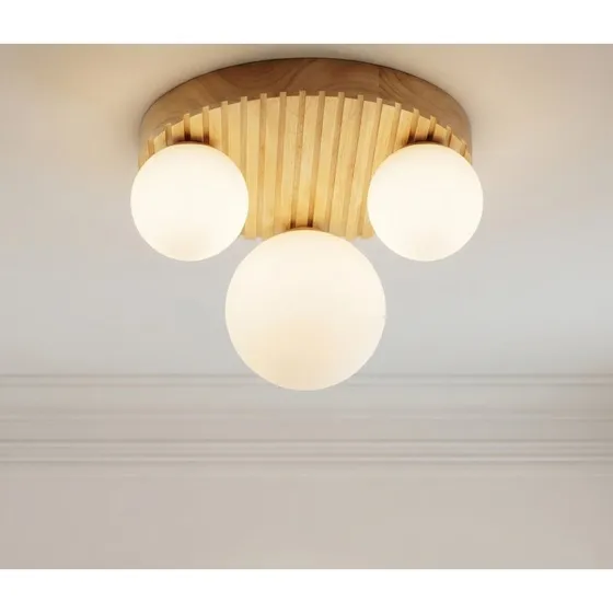 Lindby Mori Plafondlamp - Hout & Glas - Ø 34 cm - 3x G9