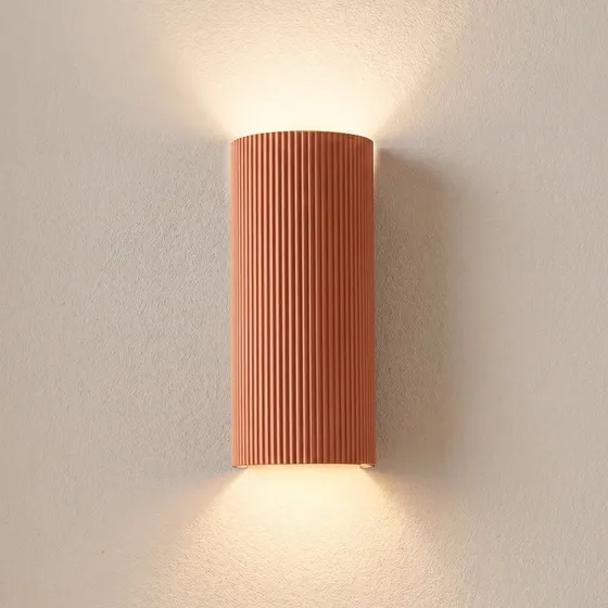 Lindby Wandlamp Colja, Terracotta, Rond, 30,5 cm, Gips