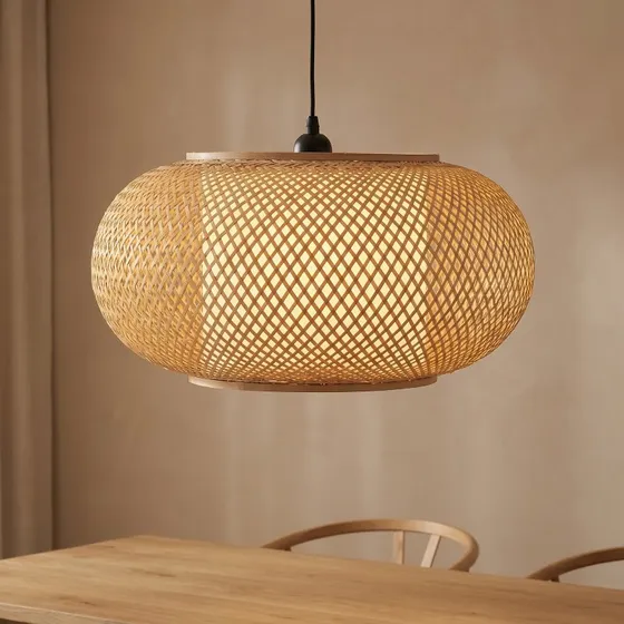 Lindby Hanglamp Romaine - Bamboe & Zwart - Ø 50 cm