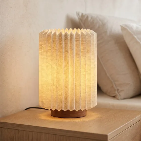 Lindby Tafellamp Maveo - Walnoot & Linnen - 30 cm