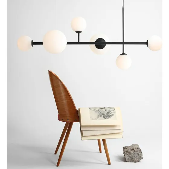 ALDEX Hanglamp Dione - Zwart - 6-lamps - Opaalglas