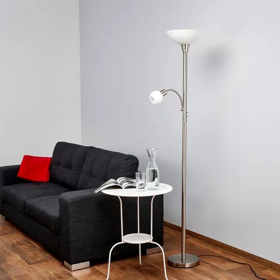 Lindby Elaina Vloerlamp - Nikkel/Wit - 180 cm - Met Leeslampje