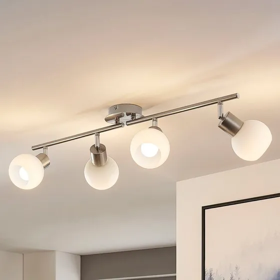 Lindby Plafondlamp Elaina, 70 cm, Nikkel & Wit Glas