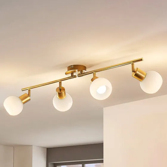 Lindby Elaina Plafondlamp - Messing & Glas - 70cm - 4-lampen