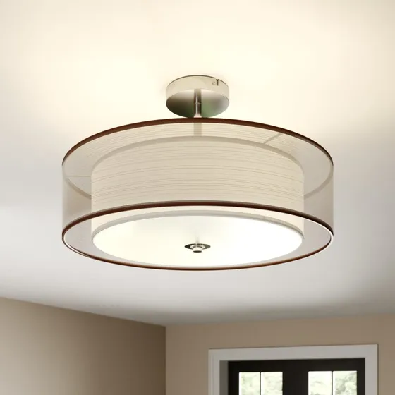Lindby Pikka Plafondlamp - Bruin/Wit - Textiel - Ø 50 cm