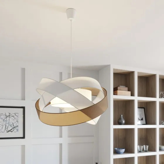 Lindby Hanglamp Simaria, Bruin/Grijs/Wit, Ø 60 cm