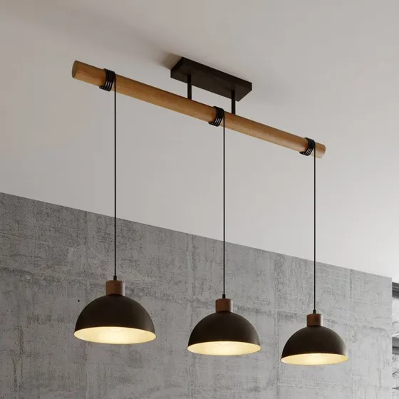 Lindby Holgar Hanglamp - Industrieel - Grijs/Hout - 3-lamps