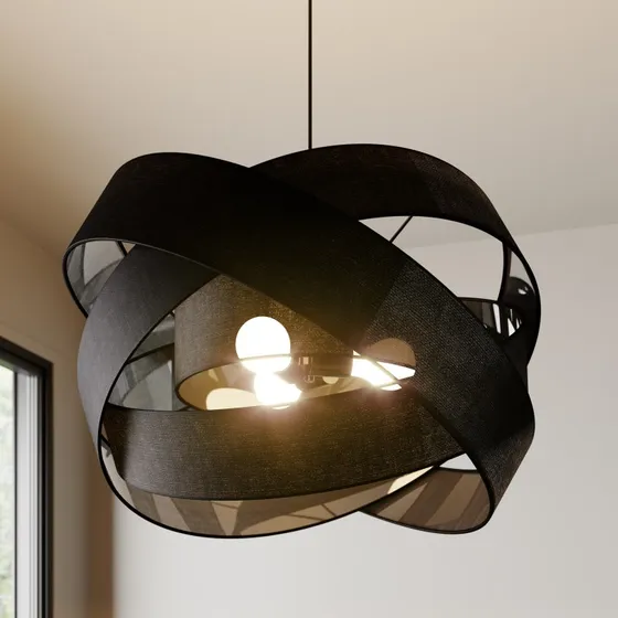 Lindby Hanglamp Simaria Zwart - Textiel - Ø 60 cm