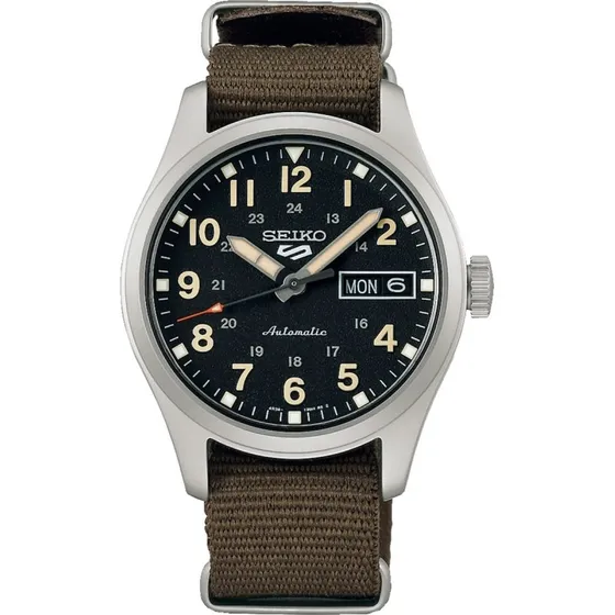 Seiko 5 Sports SRPJ85K1 automaat 36 mm  zwart wijzerplaat, groene band