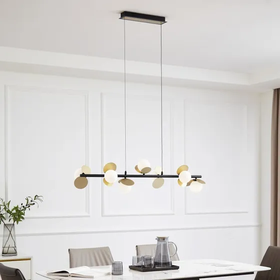 Lucande Hanglamp Pallo - 7-lamps - Zwart/Goud - Modern