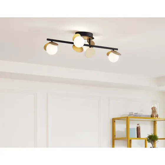 Lucande Pallo LED Plafondlamp - Zwart/Goud - 4-Lamps