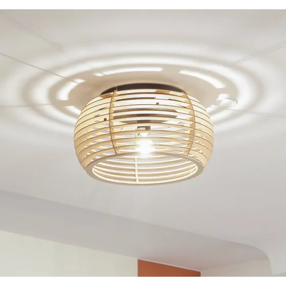 Lindby Ediz Plafondlamp - Hout & Zwart - Ø 44,4 cm