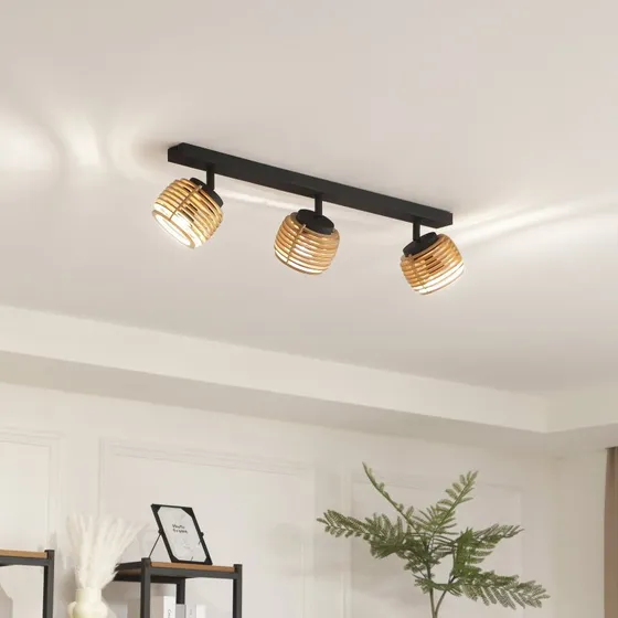 Lindby Ediz Plafondlamp - Zwart/Hout - 73 cm