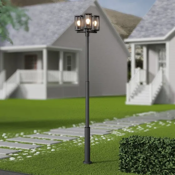 Lucande Siveta Buitenlamp 240cm - 3-lamps - Zwart - Aluminium