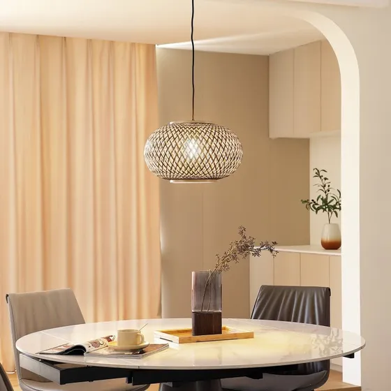 Lindby Hanglamp Nerys - Bamboe & Zwart - Ø 38 cm
