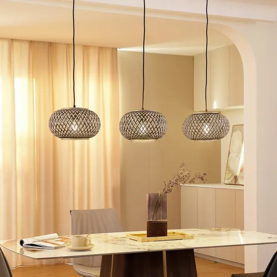 Lindby Nerys Hanglamp - Bamboe & Zwart - 3-Lamps