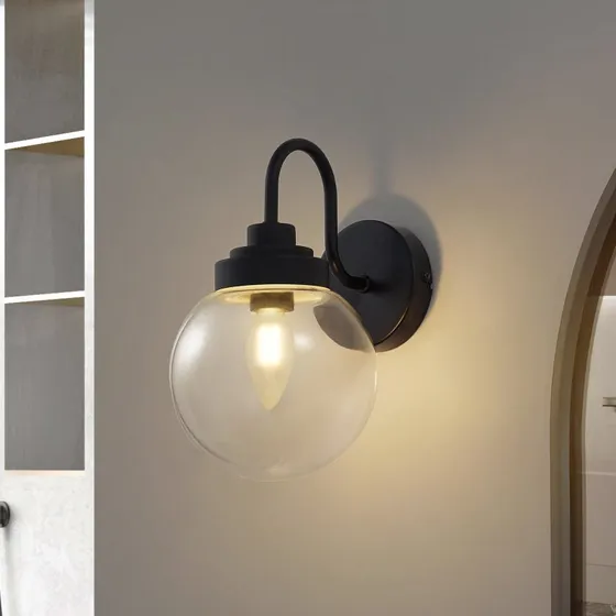Lucande Badolo Wandlamp - Zwart - Glas - IP44 - 25 cm