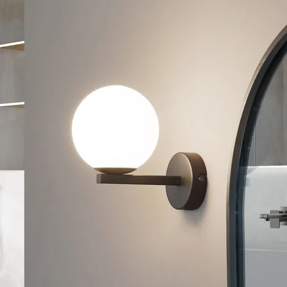 Lucande Bidolo Wandlamp Zwart - IP44 - Glas - Ø 12 cm