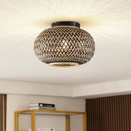 Lindby Nerys Plafondlamp - Bamboe & Zwart - Ø 38 cm
