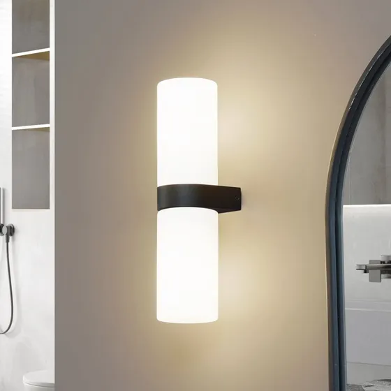 Lucande Basolo Wandlamp Zwart - Modern Glas - 31,5 cm