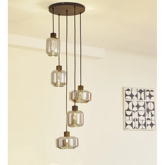 Lindby Hildur Hanglamp - Rookgrijs Glas - 5-lampen Cluster
