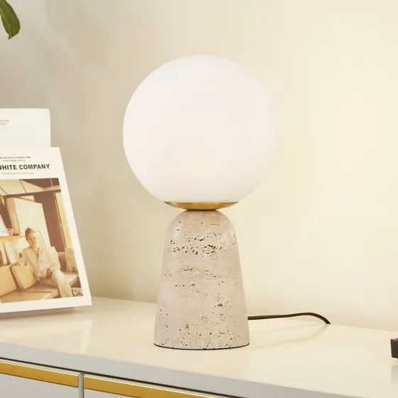 Lindby Tafellamp Kirstan - Beige/Wit - Glas & Steen - 33 cm