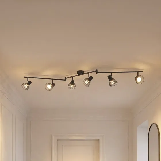 Lindby Piena Plafondlamp - Zwart - 150cm - 6-Licht Design