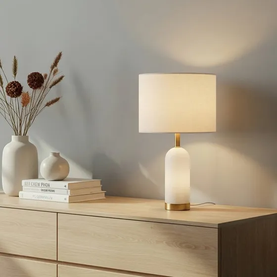 Lindby Tafellamp Alabaster Wit/Goud Ø30cm
