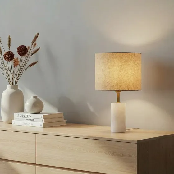 Lindby Tafellamp Alabaster, Marmer, Ø 25 cm, Crème/Amber