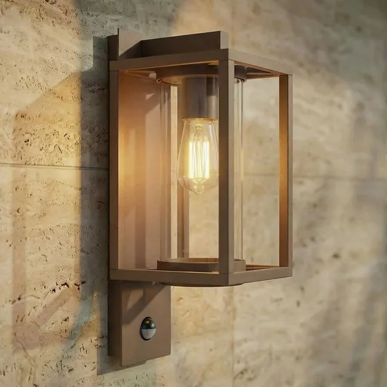Lucande Ferda Buitenwandlamp met Bewegingssensor, Bruin, Aluminium