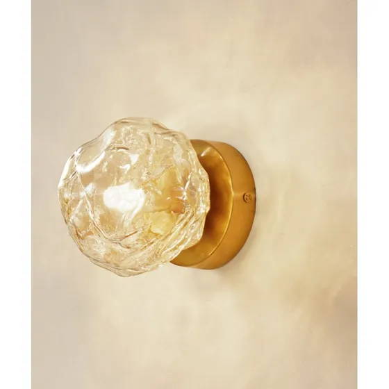 Lindby Wandlamp Piatra, Amber/Messing, Glas, Ø 16 cm, G9