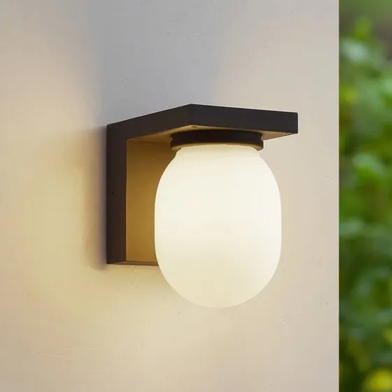 Lucande Ovaali Buitenwandlamp - Donkergrijs - Aluminium & Glas