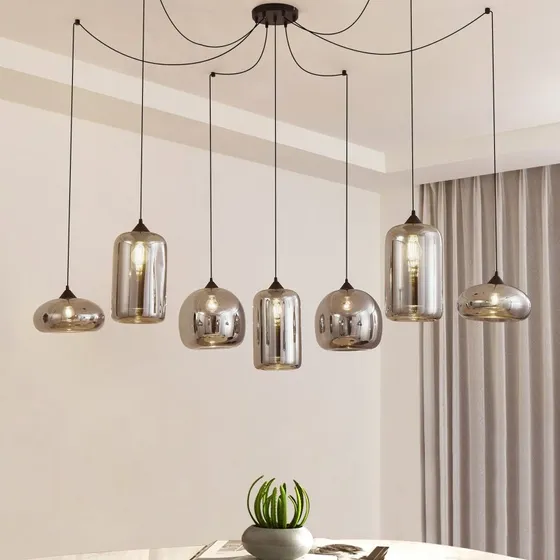 Lindby Marla Hanglamp - Rookgrijs Glas - 7-lampig - 128 cm
