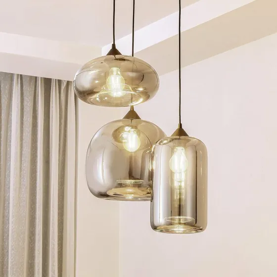 Lindby Marla Hanglamp - Rookgrijs Glas - Rond - 50 cm