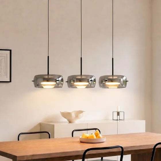 Lucande Martis LED hanglamp - Zwart & Rookgrijs - 3-lampig dimbaar